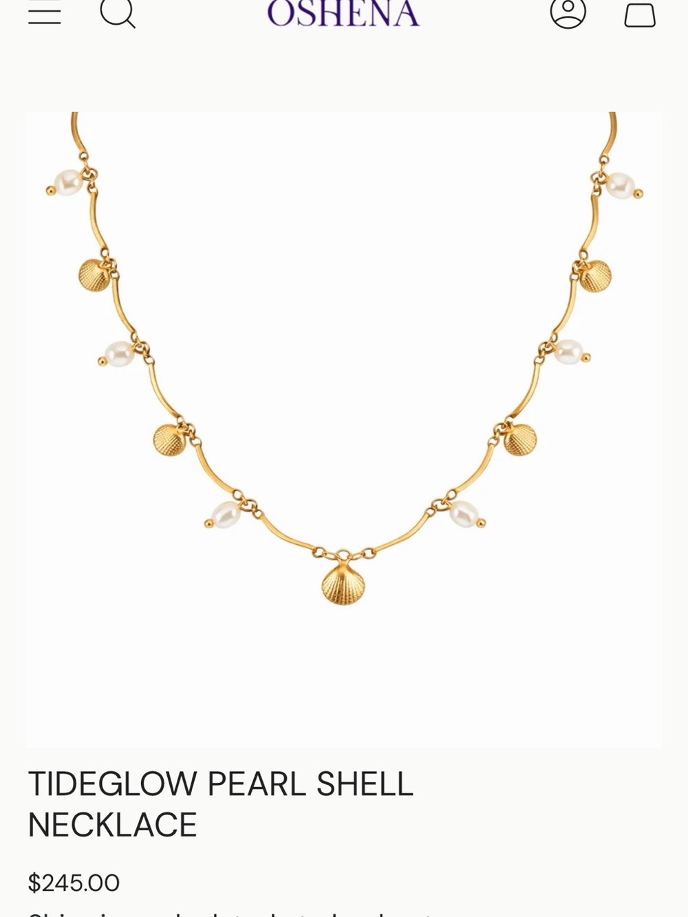 Gold Shell & Pearl Necklace: TIDEGLOW PEARL NECKLACE OSHENA